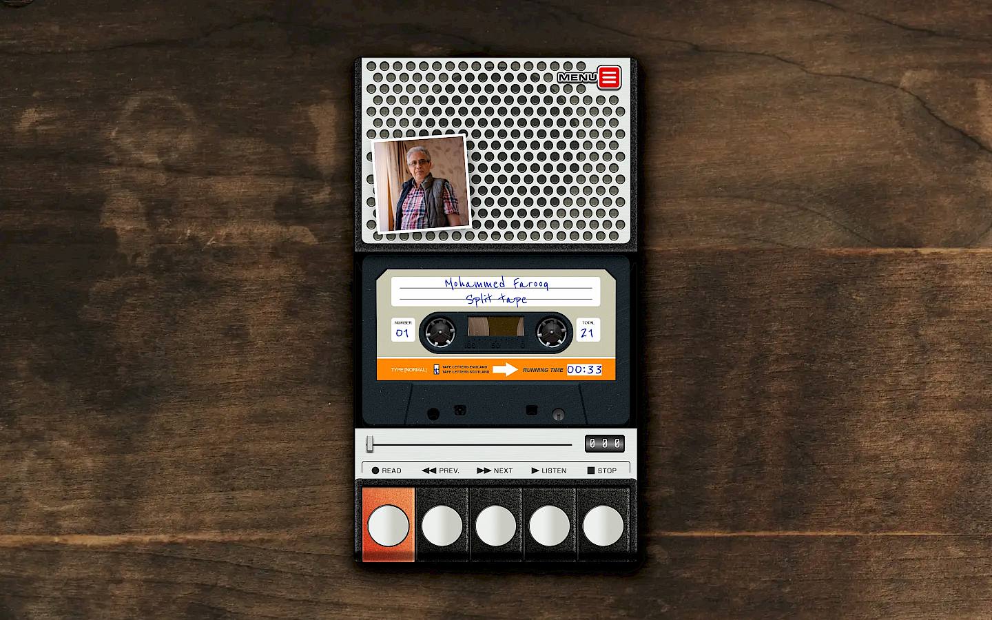 A screen shot showing an old fashioned portable tape player